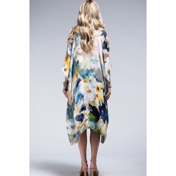 Monica Floral Watercolor Spring Summer Open Wrap Women's Casual One Size Kimono - Picture 4 of 6